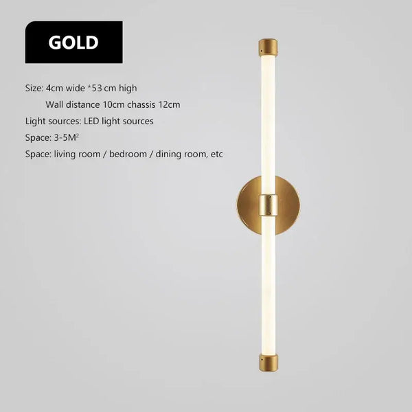 Postmodern Tube Pipe  Wall Light in gold finish with LED light source for modern living space decor.