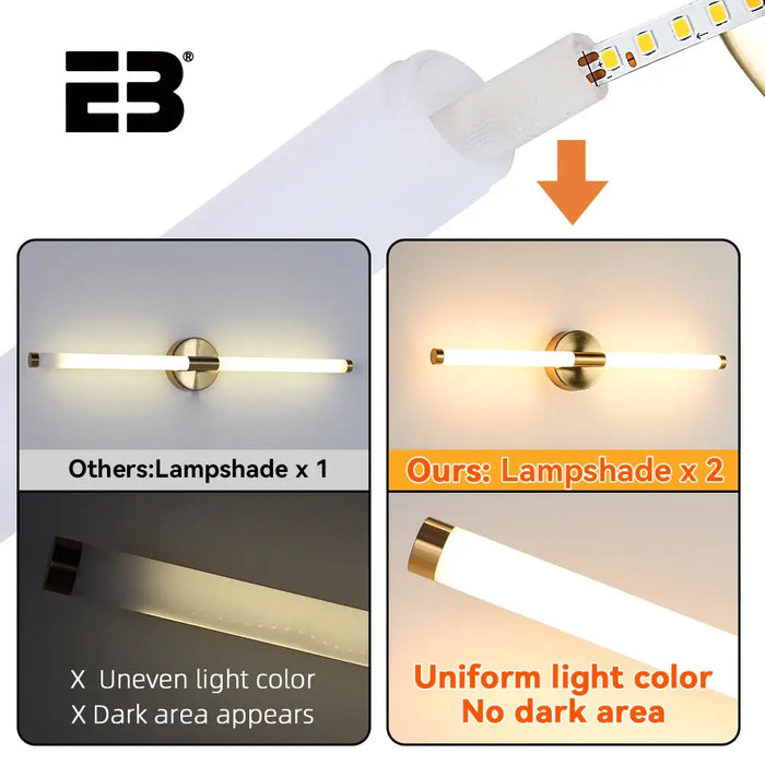 Contemporary Vanity Wall Light comparison showing uniform light color with two lampshades for better illumination