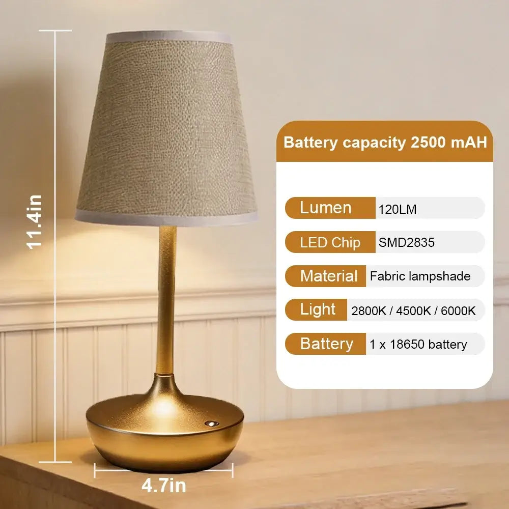 Classic Fabric Cordless Table Lamp – Rechargeable, Touch Dimmer
