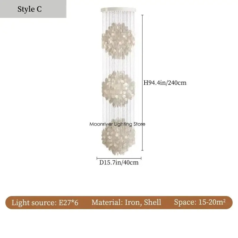 70s Retro Shell Multi-String Light Pendant with elegant shell accents and adjustable height for versatile lighting.