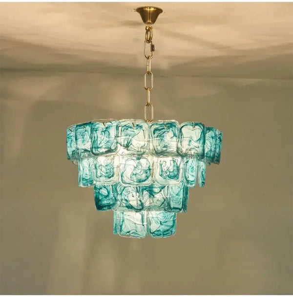 Blue Glass Chandelier with Polished Chrome Finish