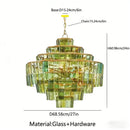 Green Glass Tiered Chandelier - Art Deco Style