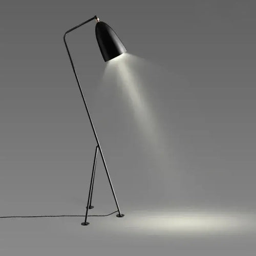 Danish Designer Grasshopper Floor Lamps in black, showcasing stylish and retro mid-century design.