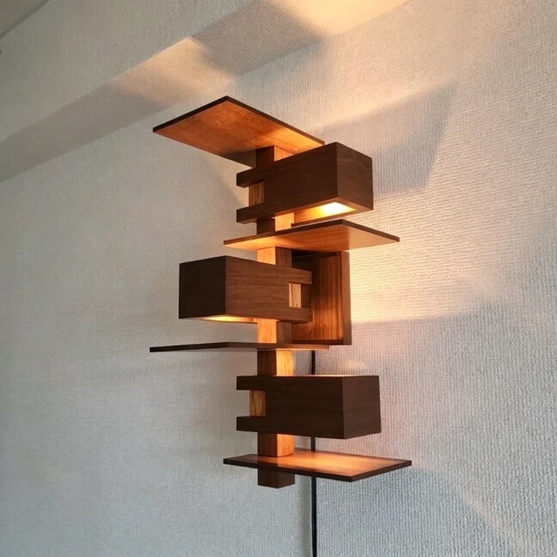 Modern Geometric Wood Wall Light with Sculptural Design