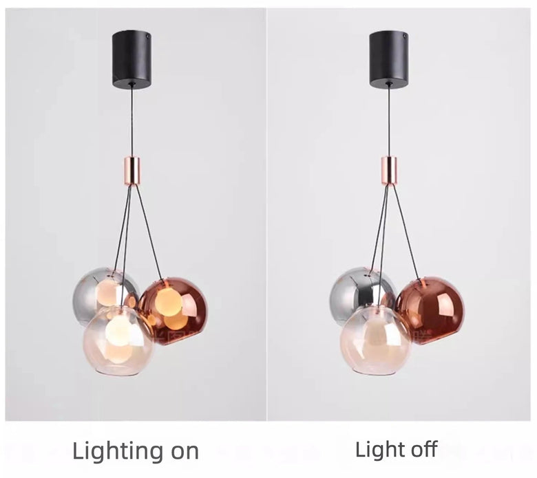 Triple Glass Globe Pendant Light with Rose Gold Accents