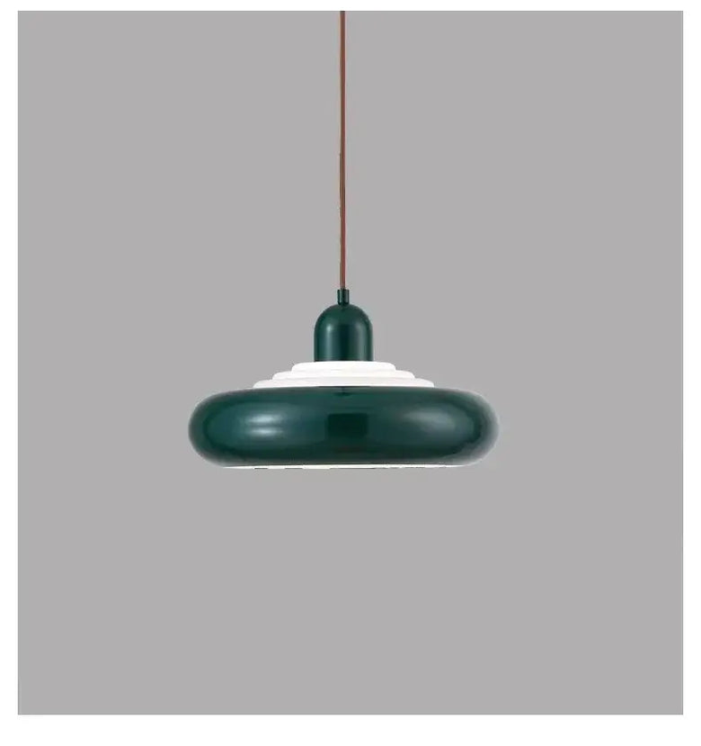Cream Enamel Vintage Pendant Light with Chrome Detail
