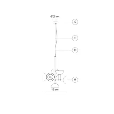 Danish Postmodern LED Chandelier technical drawing with dimensions and design details.
