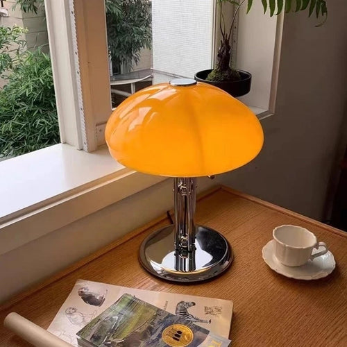 Amber Pumpkin Glass Table Lamp with Chrome Base
