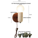 Modern Travertine and Wood Wall Light with Pull Chain – Nordic Style LED Fixture dimensions and features.