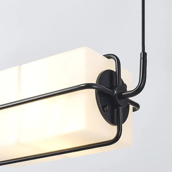 White Glass & Metal Art Deco Chandelier with elegant white glass and metal design.