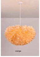 Goose Feather Pendant Chandelier – Soft Modern Lighting for Bedroom, Living Room or Boutique in orange color.