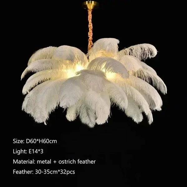 Nordic Feather Pendant Light – Art-Inspired Modern Ceiling Chandelier with elegant white feathers and metal details.