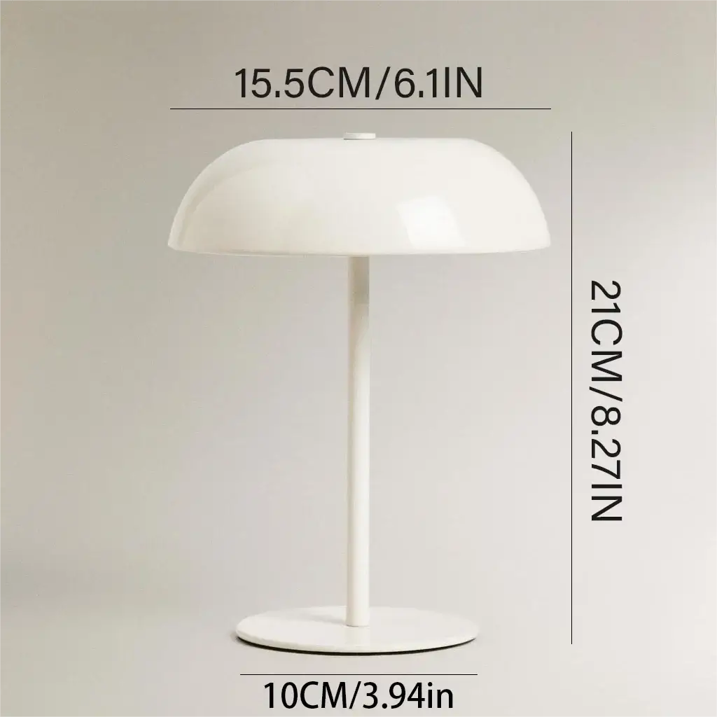 White table lamp with dimensions labeled on a gray background