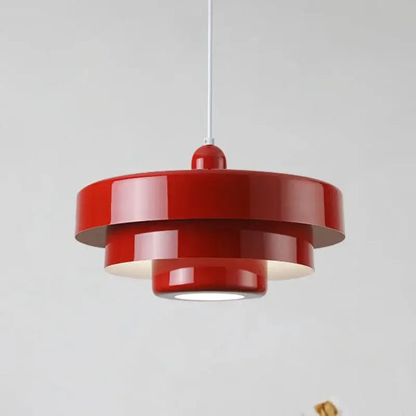 Collection of Nordic Pendant Light in vibrant red with stylish layered design and bright LED lighting.