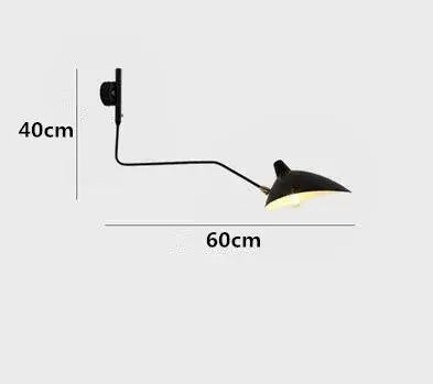 Swing Arm Nordic Loft Wall Lamp dimensions showing 40cm height and 60cm width, black design for stylish indoor lighting.