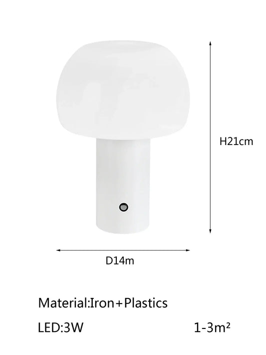 Modern Mushroom LED Table Lamp – Rechargeable & Portable Light dimensions and material specifications