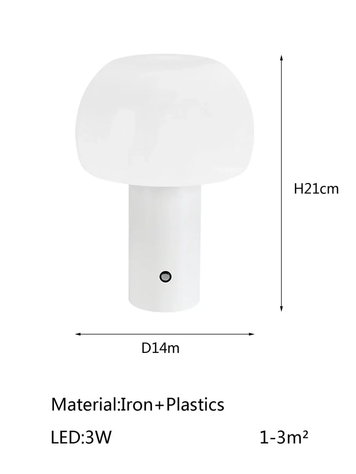 Modern Mushroom LED Table Lamp – Rechargeable & Portable Light dimensions and material specifications