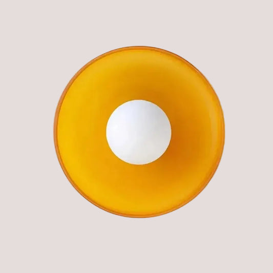 Nordic Modern Glass Disc Ceiling Light – Vibrant Single Head G9 Fixture for Hallways, Bedrooms & More in retro orange hue.