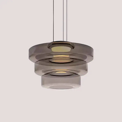 Layered Glass Pendant Light – Modern Amber, Green or Smoke Grey LED Suspension in Smoke Grey finish, sculptural design