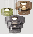 Layered Glass Pendant Light – Modern Amber, Green or Smoke Grey LED Suspension showcasing layered glass designs.