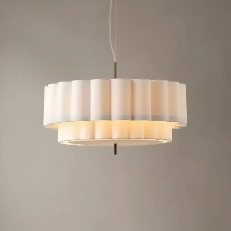 hero Modern pendant light with white ribbed shade on a neutral background