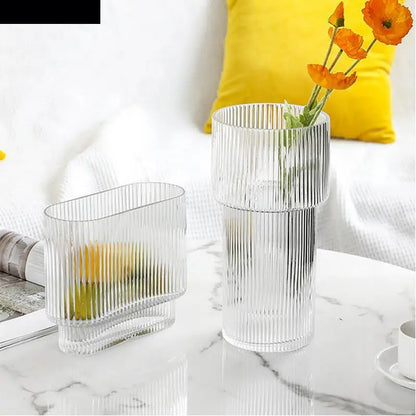 Contemporary Fluted Transparent Glass Flower Vase