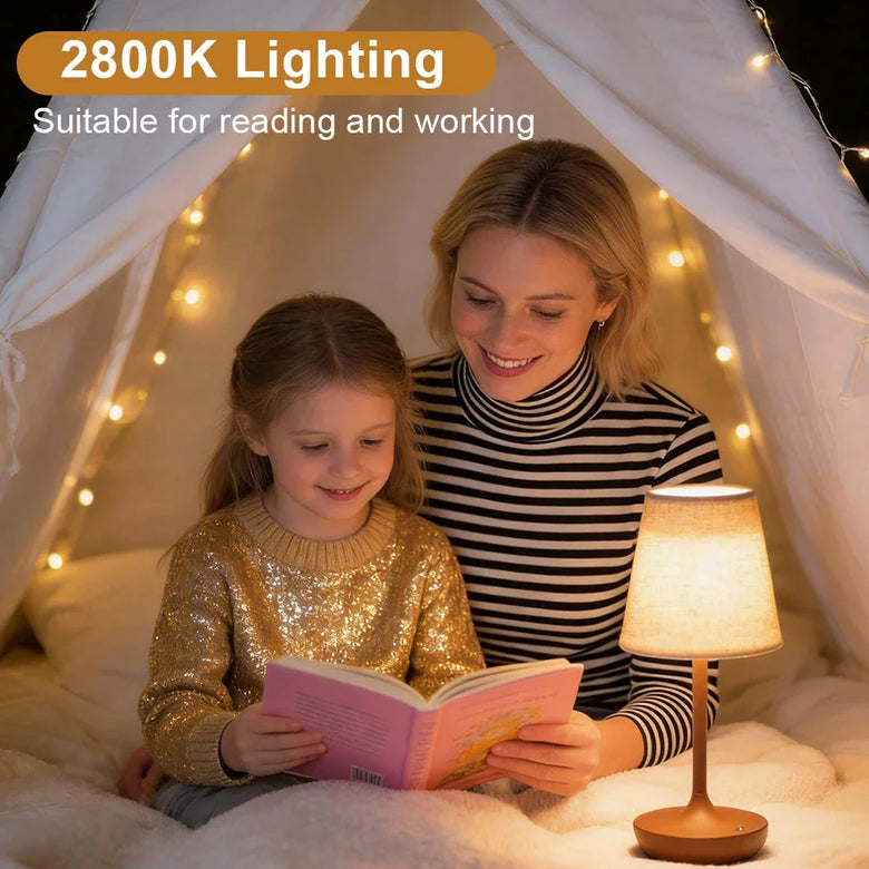 Classic Fabric Cordless Table Lamp – Rechargeable, Touch Dimmer