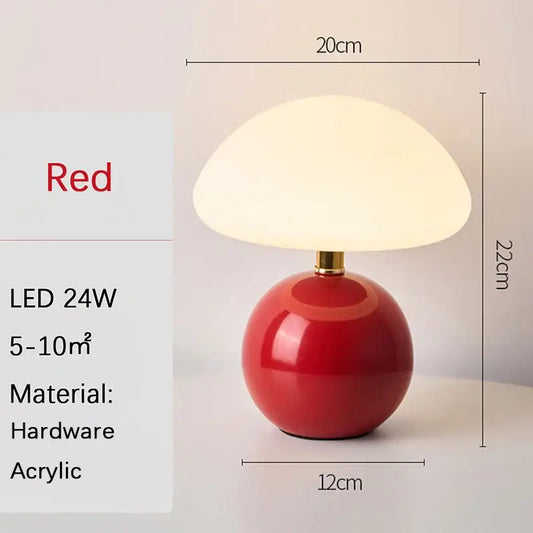 Mushroom LED USB Table Lamp in Pink – Soft Glow Bedside Lighting with a charming red design.