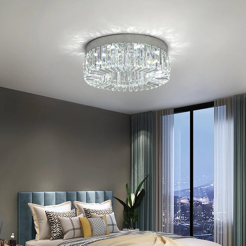Modern Glam Crystal Flush Ceiling Light | Gold or Silver