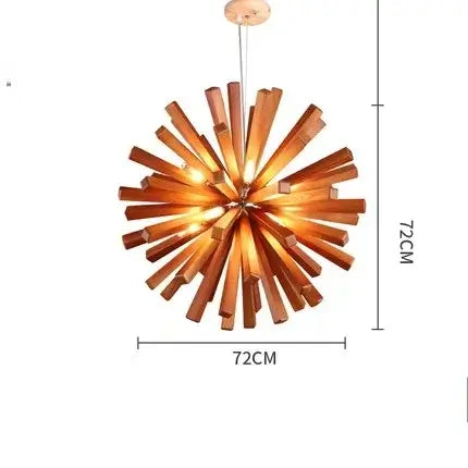 Solid Wood Oak Chandelier: Explosive Ball LED Light Fixture for Modern Living