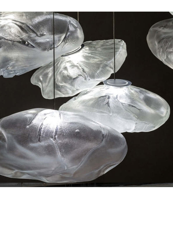 Nordic Cloud Glass Pendant Light – Smoky Grey Designer LED Chandelier, artistic hand-blown glass for modern interiors.