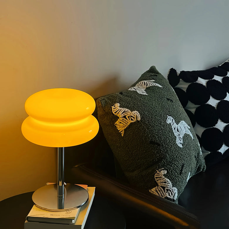 Stacked Orange Mushroom Table Lamp with Chrome Base