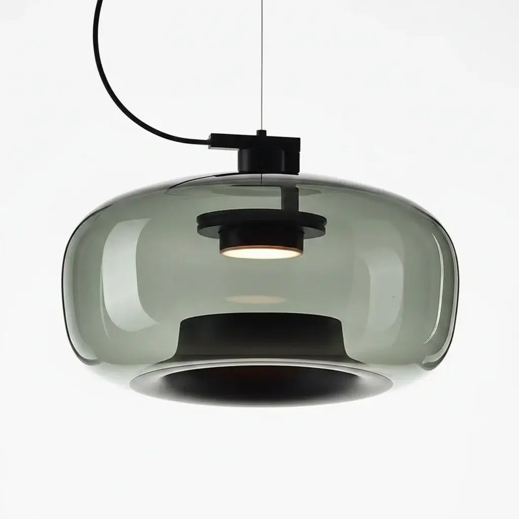 Hero Modern Glass pendant light with smoked  green glass shade on a white background
