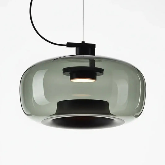 Hero Modern Glass pendant light with smoked  green glass shade on a white background