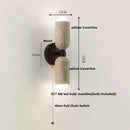 Modern Travertine and Wood Wall Light with Pull Chain – Nordic Style LED Fixture showcasing yellow travertine and wood design.