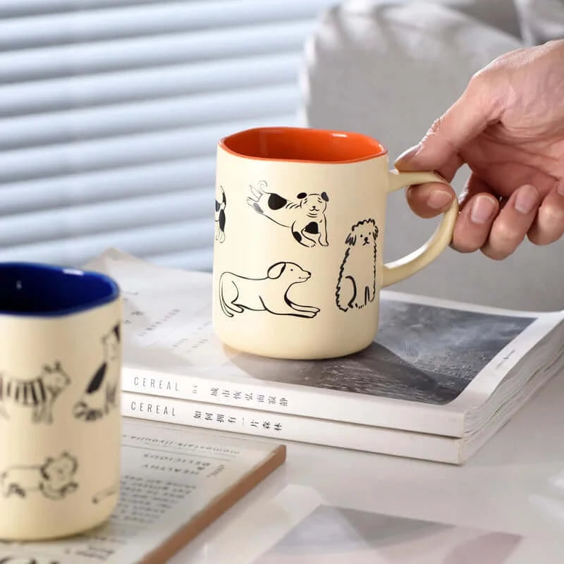 Mugs, Mugs, Mugs, Large creative Ceramic Coffee Mug with Cat & Dog Design