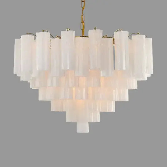 Murano Glass Tiered Chandelier with Gold Frame showcasing elegant design and cascading glass tubes.
