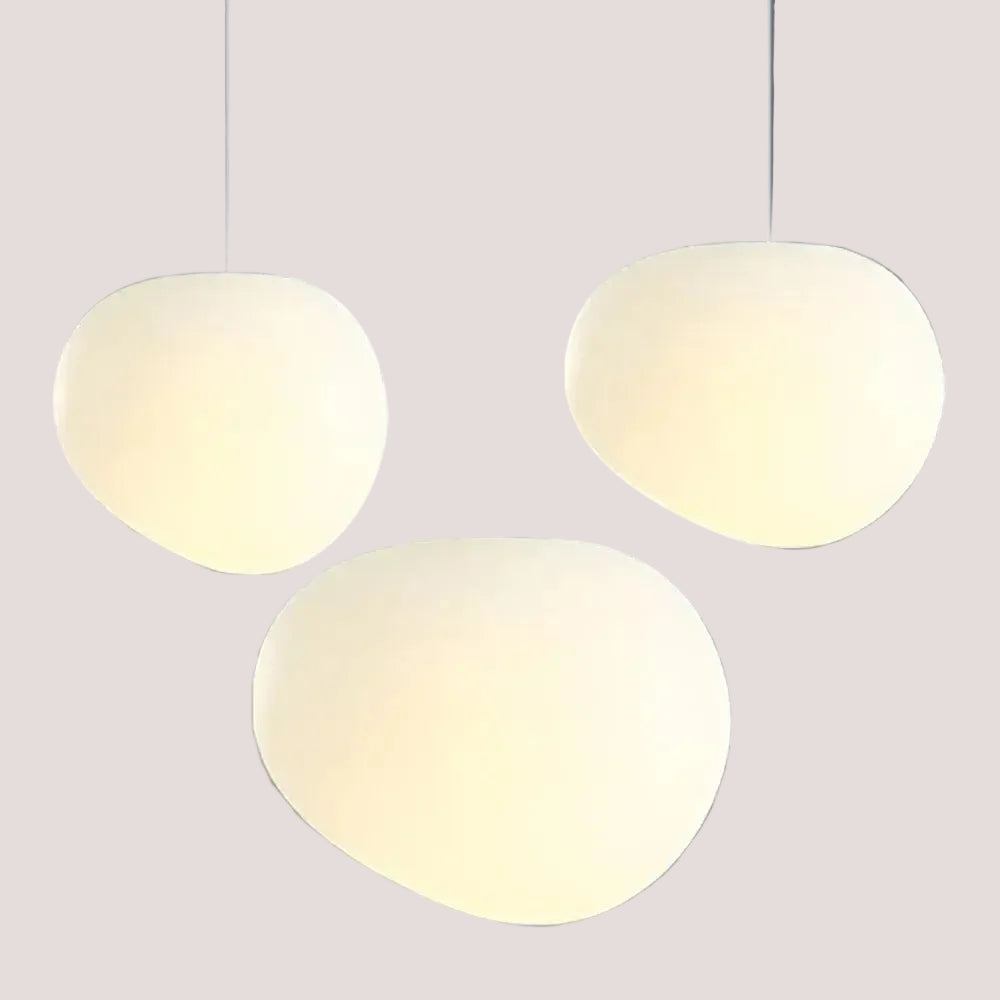 Simple Nordic Restaurant Pebble Chandelier featuring three minimalist pebble-shaped pendants in a sleek design.
