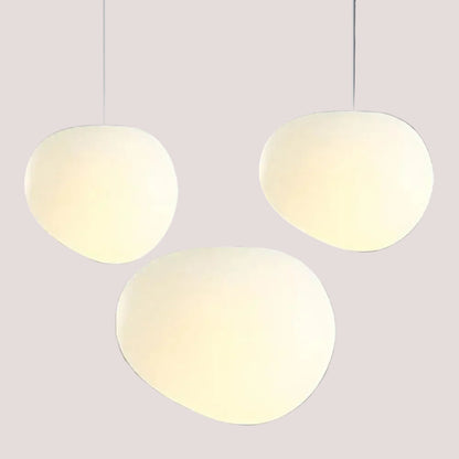 Simple Nordic Restaurant Pebble Chandelier featuring three minimalist pebble-shaped pendants in a sleek design.