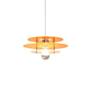 Space Age Acrylic Colorful Pendant Light with vibrant acrylic disks casting colorful shadows.