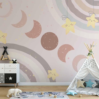 Wall Mural - Phases of the Moon Among Stars and Rainbows