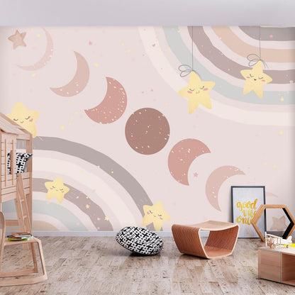 Wall Mural - Phases of the Moon Among Stars and Rainbows