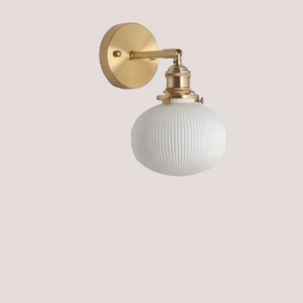 Timeless Elegance: Nordic White Porcelain Wall Lamp with gold mount and ribbed white shade.