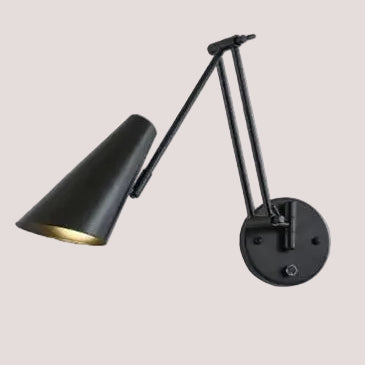 Vintage Loft Bedside Reading Light Fixture in black with adjustable arm for focused illumination.