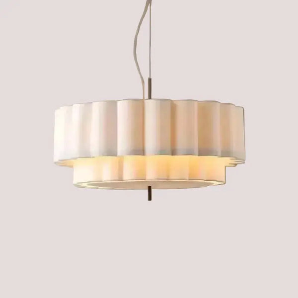 Wabi-Sabi Fabric Pendant Light – D45cm to D65cm with soft pleated fabric shade and adjustable suspension.