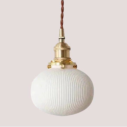 White Ceramic Lamp Shade with Brass Base – Timeless Elegance hanging pendant light.