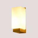 Wood and Frosted Glass Japanese Minimalist Sconces - elegant lighting design with wooden base and frosted glass shade.