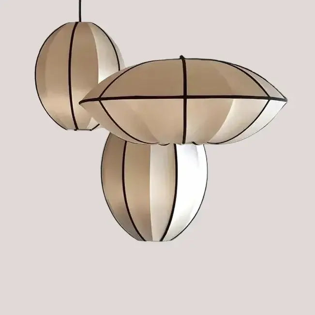 Zen Silk Pendant Light Mid Century Fabric Lantern showcasing a sculptural lantern form in soft satin silk fabric.