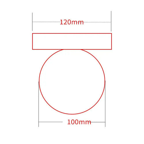 Dimensions of Colourful Macaron LED Wall Lamp, showcasing a circular 100mm diameter and a 120mm rectangular top.