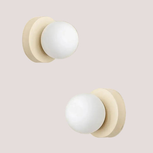 Colourful Macaron Wall Lamp in minimalist design with soft white globes and light beige bases.